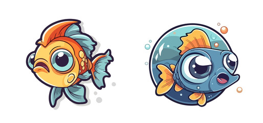 Fototapeta premium cartoon fish for t shirt kid print template and sticker fish vector set