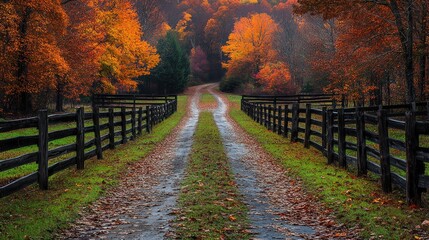 Obraz premium Autumnal Driveway: A Scenic Country Road
