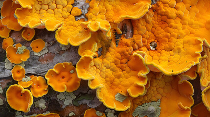 Detailed Macro Capture of Common Orange Lichen (Xanthoria parietina) in Natural Surroundings