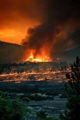 Fototapeta premium Burning forest. Devastating wild fire.