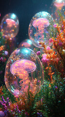 neon jellyfish aquarium, underwater fantasy design

