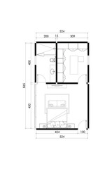 2 dimension furniture layout plan design of bedroom interior, lines black isolated on white background. Set 4
