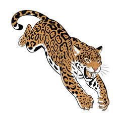 Running Jaguar Illustration, Wild Big Cat in Motion for Wildlife, Nature, and Animal Art