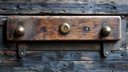 Vintage wooden switchboard on dark planks