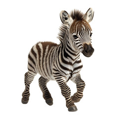 Fototapeta premium Playful Baby Zebra Trotting Around Isolated on Transparent Background
