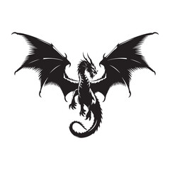 Black Dragon Illustration with Wings, Mythical Fantasy Creature for Nature and Digital Art