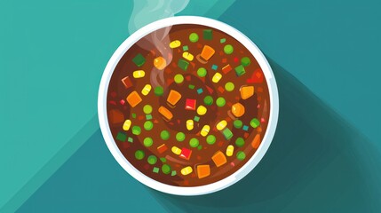 A steaming bowl of colorful soup with vibrant vegetables perfect for culinary and foodrelated