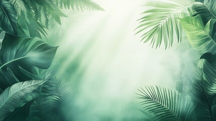 Obraz premium Lush Tropical Green Foliage Background Exotic Palm Leaves and Ferns Nature Scene