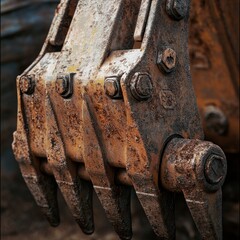 Rusted excavator claw close-up