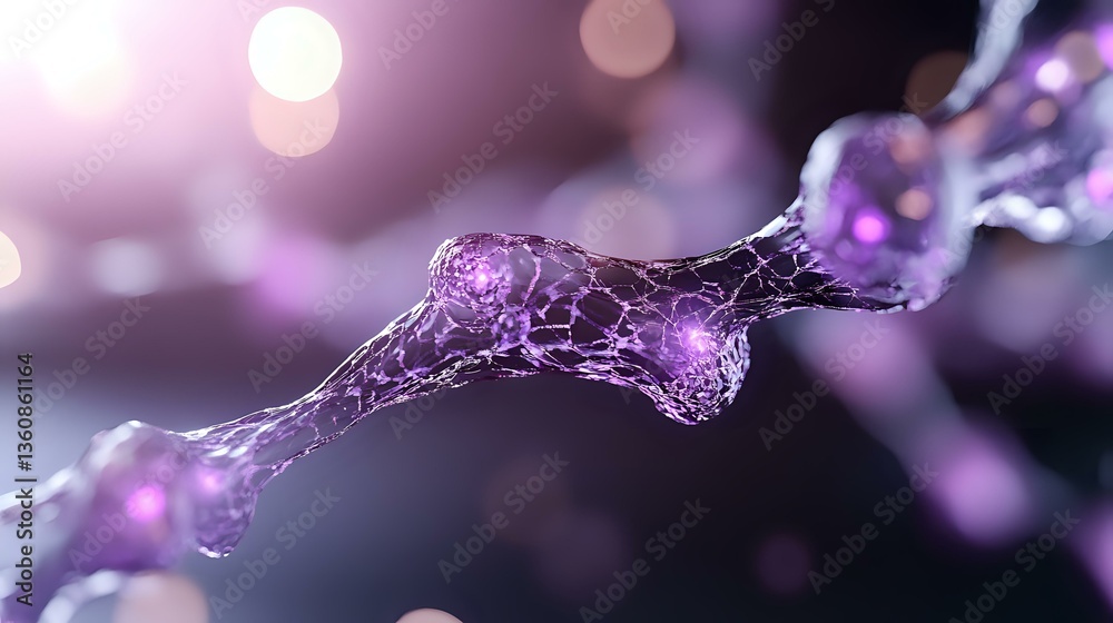 Aufkleber glowing purple neural network visualization with bokeh light effects and interconnected nodes showin
