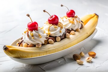 banana split in white background