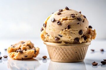 chocolate chip cookie dough ice cream in white background