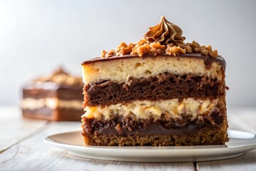 german chocolate cake in white background