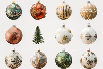 Christmas Decorations on a Transparent White Background