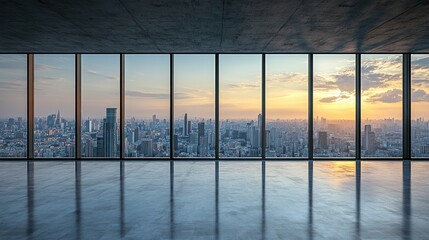 Fototapeta premium Stunning Cityscape Sunset View from Modern Office