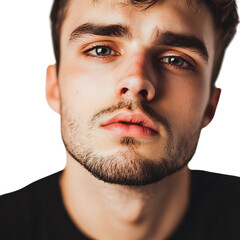 Obraz premium A Man with a Serious Gaze Lips Pressed Together and Beard Isolated on Transparent Background