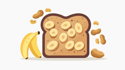 Obraz premium Delicious Toast with Banana Slices and Peanuts Healthy Snack Illustration for Food Blogs and R