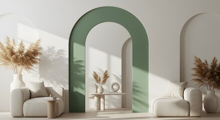 Minimalist arched room interior.
