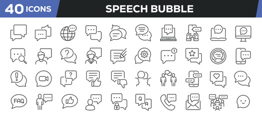 Speech bubble  icons set. Web line icons collection related chat, speaking, talking, discussion. Editable stroke. Perfect pixel vector illustration isolated on white background.
