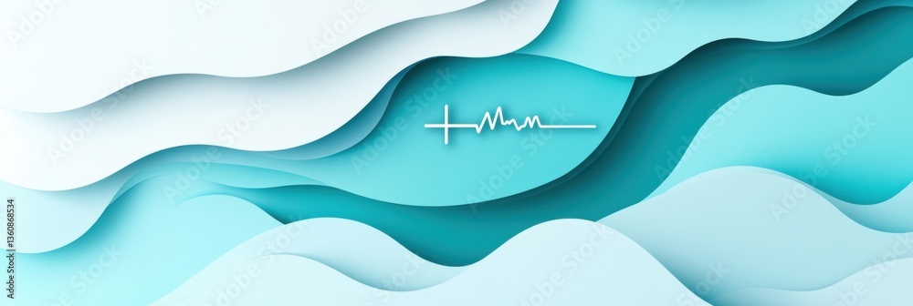 Fototapete layered paper art design featuring calming blue and teal tones with subtle medical symbols and space