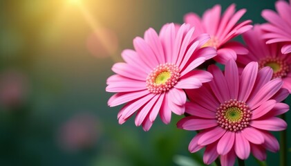 Obraz premium Beautiful close-up of pink gerbera daisy flowers in a group, close-up, bunch