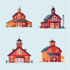 Barn vector cartoon red building Isolated cartoon set granary