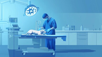 High-quality view of a veterinary surgeon performing an operation on a dog in a well-equipped veterinary clinic
