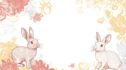 Obraz premium Easter bunnies floral frame. (6)