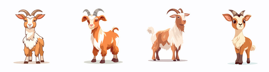 cute brown goat cartoon vector set illustration