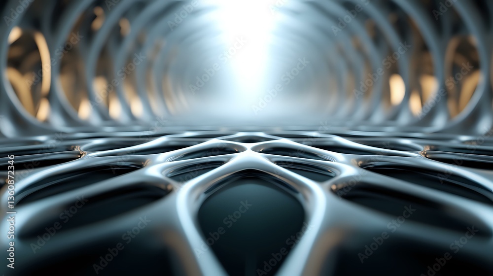 Poster abstract metallic surface with rippling wave pattern and glowing light effect creates futuristic tec