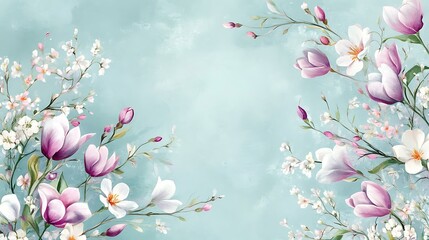 Fototapeta premium Magnolia blossoms with pastel background.