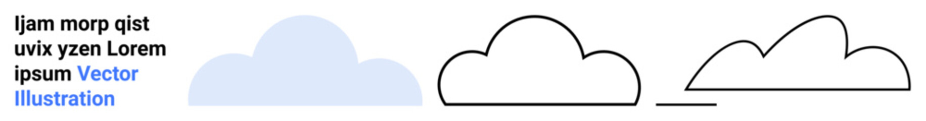 Conceptual progression of a cloud from solid fill to minimal line styles. Ideal for design templates, branding, creativity, simplicity, modern art, education, simple landing page