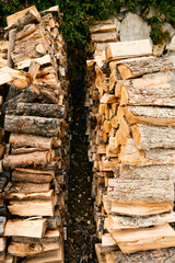 neatly stacked woodpile ready for winter pile of firewood for cozy nights by the fireplace