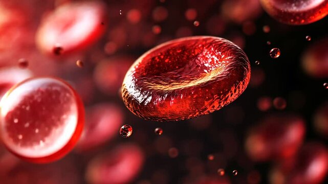 Detailed microscopic visualization of human red blood cells flow, medical concept