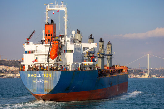Cargo Ship Evolution Passing Through Bosphorus