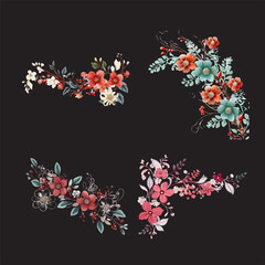 branch wild flower illustration set color full