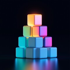 Obraz premium Glowing colored cubes stacked against a dark background 
