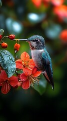 Fototapeta premium Close-up of hummingbird with glowing wings high resolution picture