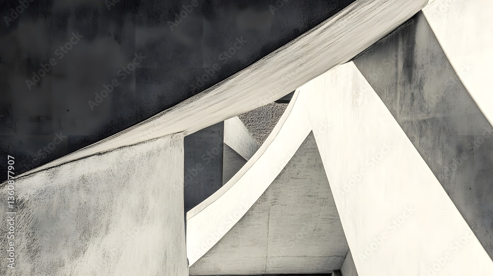 Poster Modern architecture showing abstract concrete shapes and geometric lines