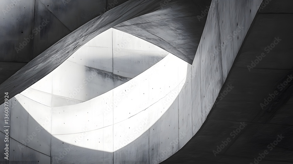 Poster Modern architecture concrete curves creating abstract shapes with light and shadow