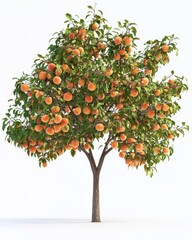 Fototapeta premium Lush Peach Tree with Abundant Ripe Fruits Against a White Background for Seasonal and Nature Themes