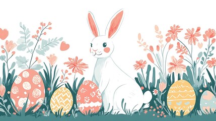 Easter bunny with eggs, flowers, and spring. (9)
