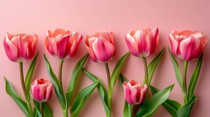 Fototapeta premium Elegant Pink Tulips Floral Arrangement on Pink Background Spring Flowers Blossom