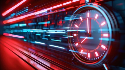 Futuristic Neon Clock Display with Dynamic Light Effects and HighTech Interface Design for Mod