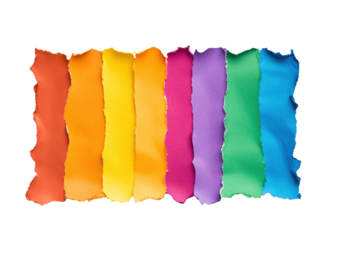 Colorful torn paper strips arranged in a vibrant pattern  on Transparent Background