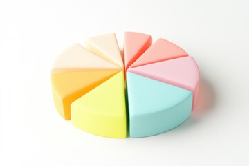 Bright 3D clay style pie chart icon with toy like proportions isolated on white background