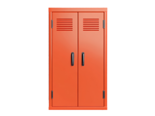 Bright orange storage locker with vented doors in a simple design  on Transparent Background
