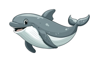 Obraz premium Cute cartoon dolphin swimming joyfully in clear waters on Transparent Background