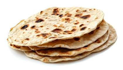 Chapati, unleavened Indian flatbread, isolated on white