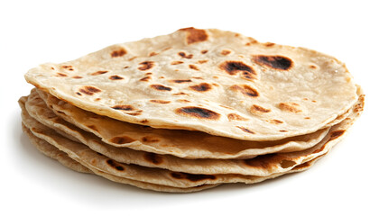 Chapati, unleavened Indian flatbread, isolated on white